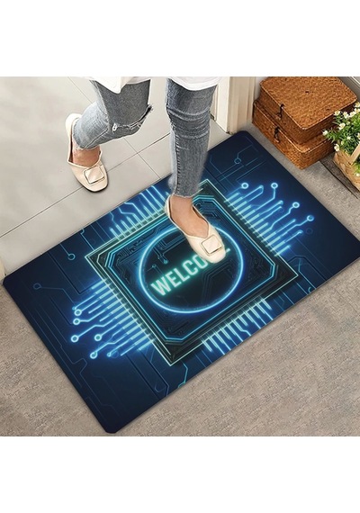 Valerine Life Neon Çip Ve Devre Desenli Welcome Kapı Önü Paspası 45x70cm