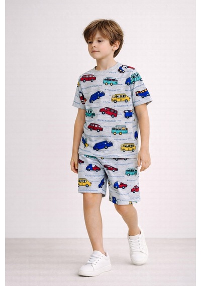 Beka Kids Erkek Çocuk Kısa Kollu Bisiklet Yaka Desenli Pijama Takımı Alt-üst Takım Gri