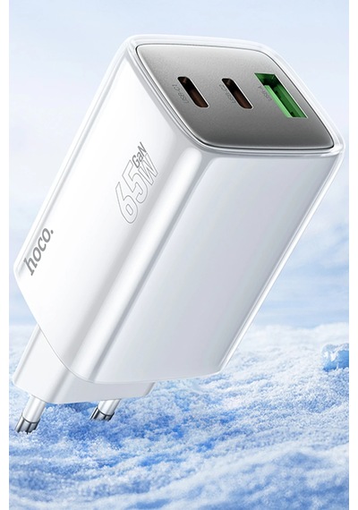 Hoco. N49 Glorious 2 Adet Type-c Ve 1 Adet Usb Çıkışlı Ekstra Type-c To Type-c Kablolu 65w Pd Hızlı Şarj Aleti - Beyaz
