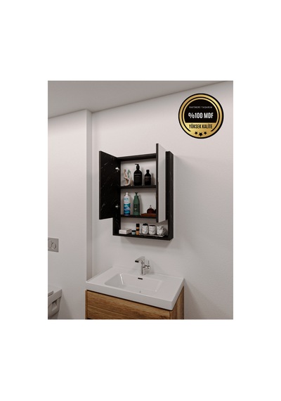 Lotus Banyo Dolabı Aynalı Raflı Kapaklı Siyah Lotus Banyo Dolabı Aynalı Raflı Kapaklı Siyah