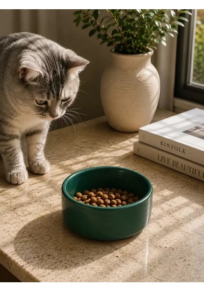 Hubrendy Sh Kase Model Beton Kedi Köpek Mama Ve Su Kabı 15cm Çap 5cm - Yeşil