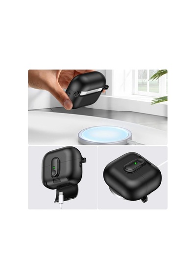 Samsung Galaxy Buds 3-pro-3 Fe İçin Lock-stant Kulaklık Kılıfı Tek Parça Dizayn Çizilme Ve Darbe Önleyici Buds 3 Pro Koruyucu Rahat Tutuşlu Güvenli Kilit Tasarımlı Buds 3 Pro Kılıfı Siyah