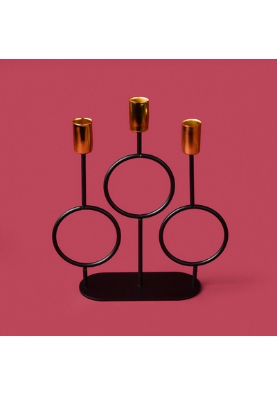 Deco Cerchio Şamdan - Siyah / Gold - 26 Cm Çok Renkli