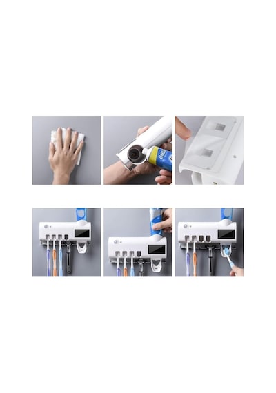 Otomatik Diş Macunu Sıkıcı, Uv Sterilizasyonlu, Çoklu Fırça Tutucu, Şarjlı Ve Solarlı , Kurulu Siyah