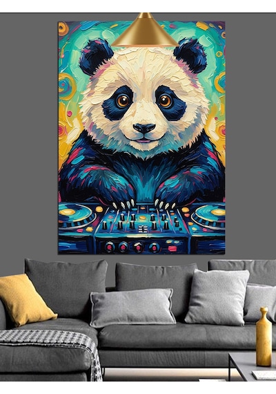 Dj Panda Kulaklık Dekoratif Kanvas - Mdf Ahşap Tablo
