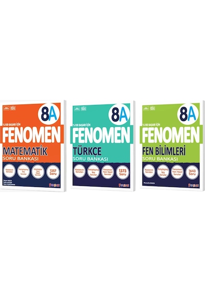 Fenomen Okul 2025 8. Sınıf Matematik + Türkçe + Fen A Serisi Soru Bankası Seti 3 Kitap