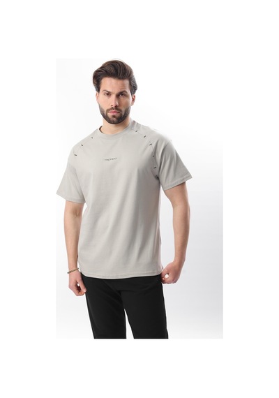 Madmext Boyalı Gri Baskılı Nakış Detaylı Erkek T-shirt E7108 Boyalı Gri