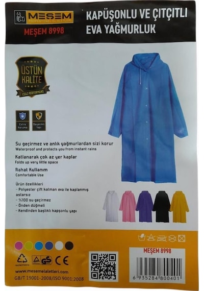 Meşem 8998 Kapüşonlu Ve Çıtçıtlı Eva Yağmurluk Çok Renkli