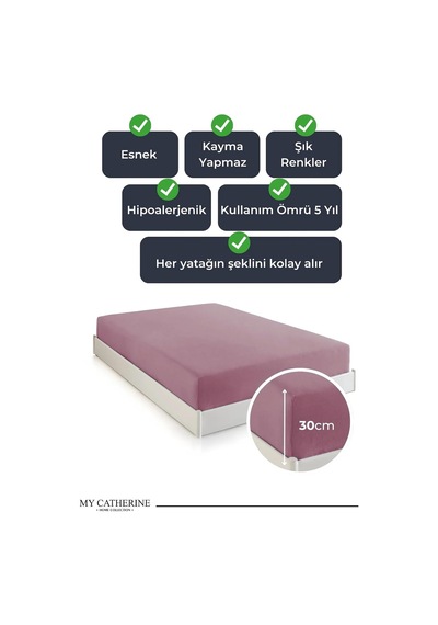 Lastikli Çarşaf Hipoalerjenik%100 Pamuk Penye Kumaş Lila 160x200 Çift Kişilik, Luxcarsaf Çok Renkli