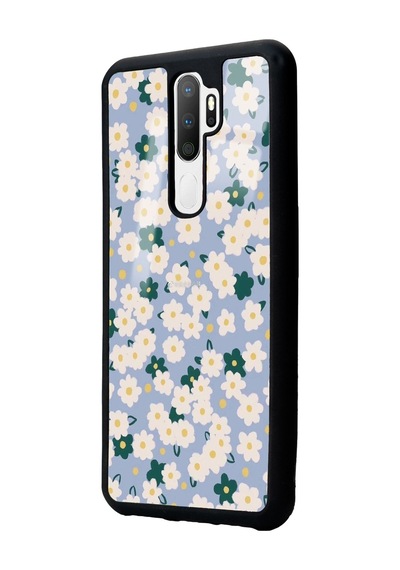 Oppo A5 2020 Daisy Pattern Tasarımlı Glossy Telefon Kılıfı Siyah