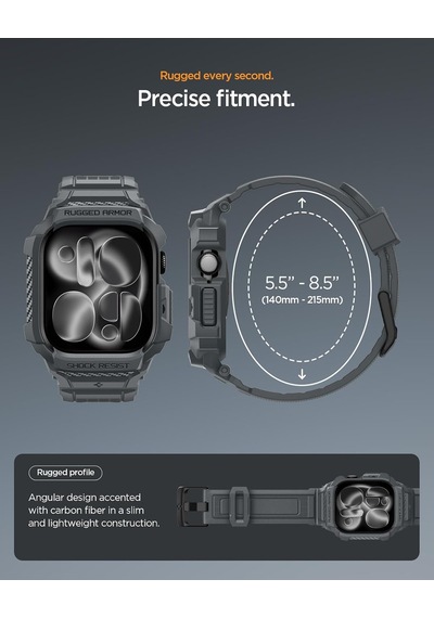 Apple Watch 46mm Seri 11/10 İle Uyumlu Kılıf & Kordon Kayış Rugged Armor Pro 2 Dark Gray - Acs10504 Diğer