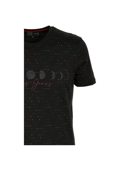 Erkek Siyah Slim Fit Baskılı Bisiklet Yaka %100 Pamuk T-shirt Jeans 1931-siyah Siyah