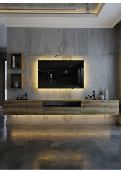 Resital Duvara Monte Ledli 270 Cm Tv Ünitesi Duvar Raflı - Ll6028 Ceviz