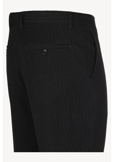Erkek Siyah Çizgili Flanel Regular Fit Kumaş Pantolon
