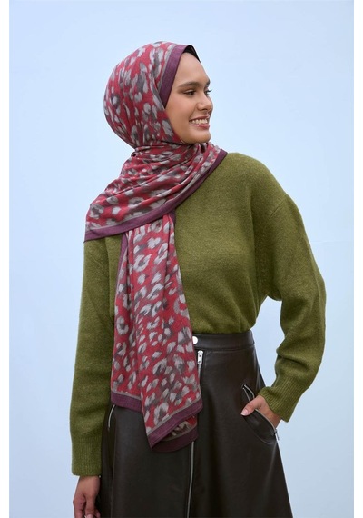 Silk Home Eco Viscose Leopar Desen Şal 6001 Kırmızı-Vizon