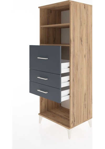 Hyperion Dolap 2 Raflı 3 Çekmeceli 60x44x163 Çam-antrasit Çam