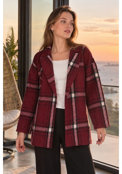 Armonika Kadın Bordo Erkek Yaka Yanları Yırtmaçlı Oversize Ceket Arm-26k001009