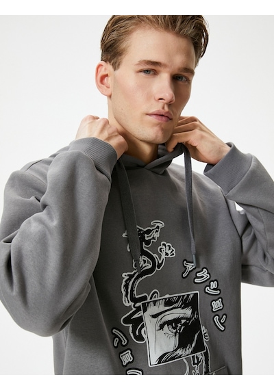 Koton Arkası Baskılı Hoodie Uzakdoğu Temalı Kanguru Cep Detaylı Gri 4wam70252mk Gri Koton Arkası Baskılı Hoodie Uzakdoğu Temalı Kanguru Cep Detaylı Gri 4wam70252mk Gri