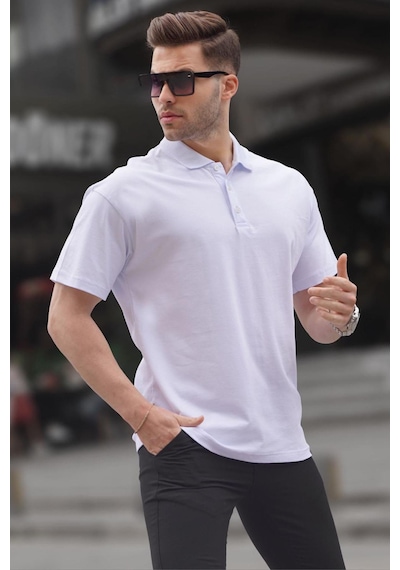 Madmext Beyaz Polo Yaka Basic Erkek Tişört 6126-beyaz Beyaz