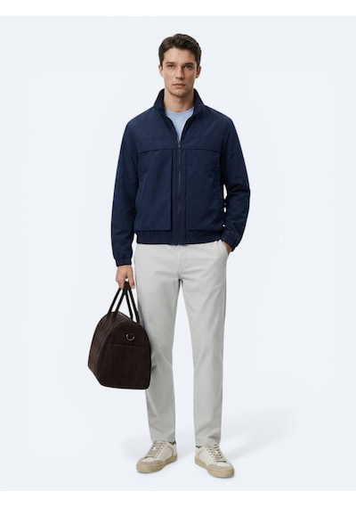 Kip Lacivert Relaxed Fit Dik Yaka Casual Dokuma Mont