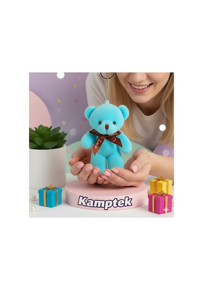 Peluş Tasarım Anahtarlık Aksesuar Ayıcık Hediyelik Anahtarlık Mavi Mavi