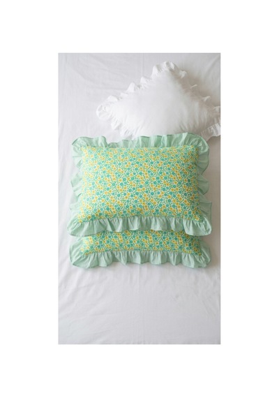 %100 Pamuklu Çiçek Desenli Fırfırlı Yastık Kılıfı 2 Adet 50x70 Cm Mavi - 863744406 Mavi