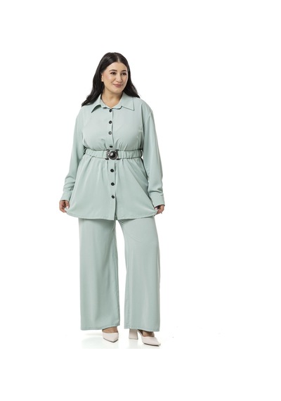 Disentis Büyük Beden Beli Kemerli Gömlek Pantolon Mint Yeşili İkili Takım-mint Mint Yeşili