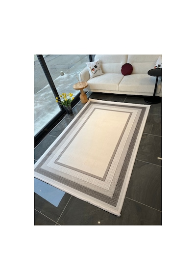 Merinos Vista Beyaz Renk Gri Çerçeveli %100 Akrilik Yumuşak Dokulu Salon Oturma Odası Halısı 76588-95
