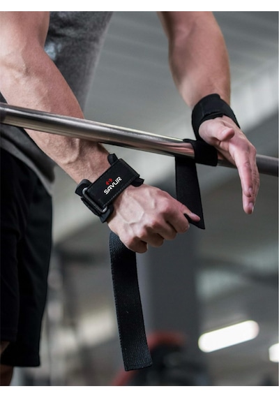 Savur Bilekli Fitness Strap - Lifting Straps, Ağırlık Kayışı Siyah