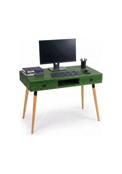 Mobenta Modest Desk: Masif Çalışma & Laptop Masası 2 Çekmece 1 Bölme - 120x60 Ye Yeşil