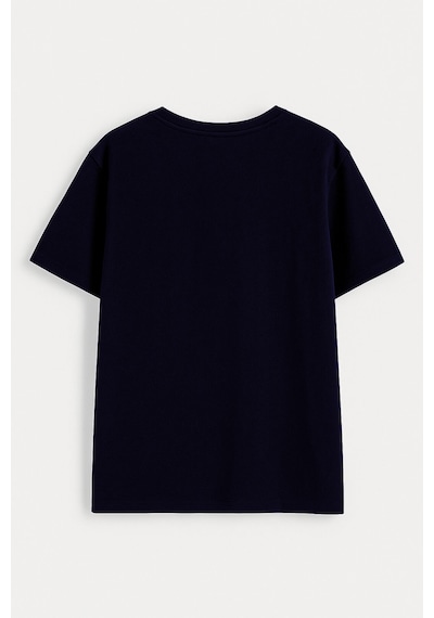 Markapia Kadın Pamuk Bisiklet Yaka Baskılı T-shirt Lacivert 2XL