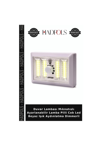 Duvar Lambası Mıknatıslı Ayarlanabilir Lamba Pilli Cob Led Beyaz Işık Aydınlatma Dimmerli