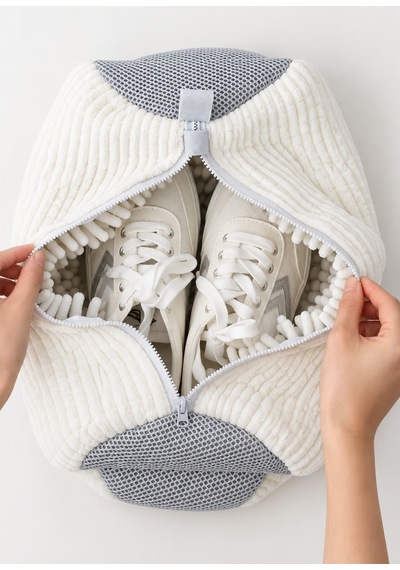 Ayakkabı Yıkama Çantası 40x20 Cm Makinede Deforme Önleyici Fermuarlı Yıkama Filesi Beyaz