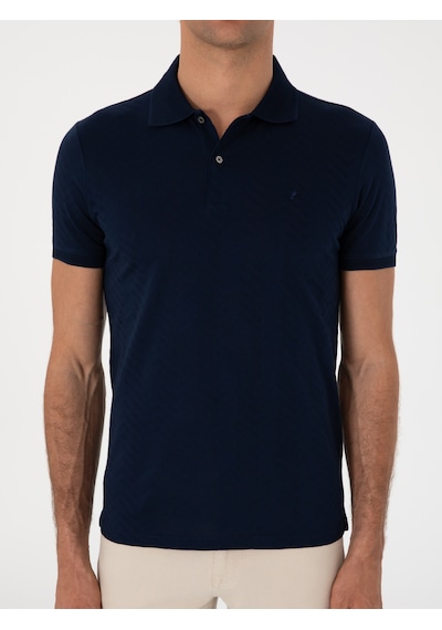 Lacivert Slim Fit Desenli Polo Yaka T-shirt