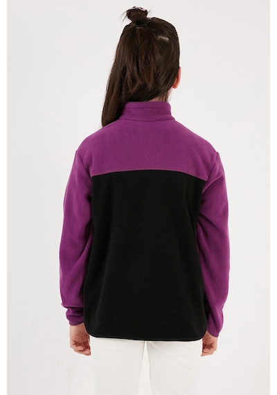 Lela Yumuşak Dokulu Yarım Fermuarlı Renk Bloklu Dik Yaka Unisex Çocuk Polar 5905004 Mor-Siyah