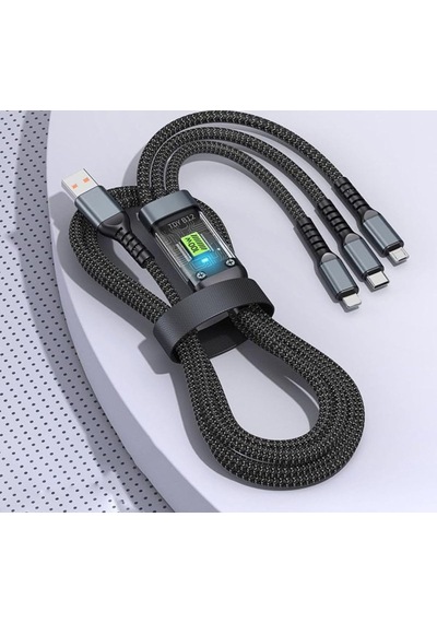 3'ü 1 Arada Usb Kablosu Hızlı Şarj, Şeffaf Aydınlık 100w Süper Hızlı Şarj Kablosu, Dayanıklı Naylon Örgü, Tip-c, İphone Ve Android Cihazlar İçin Şarj Çözümü