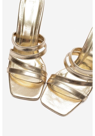 Alewomen Gold Bantlı Rahat Günlük Kullanıma Uygun 8 Cm Topuklu Zero Kadın Terlik Altın