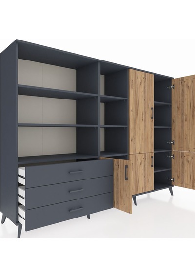 Hyperion Dolap 11 Raflı 3 Çekmeceli 5 Kapaklı 220x44x163 Antrasit Antrasit-çam/antrasit Hyperion Dolap 11 Raflı 3 Çekmeceli 5 Kapaklı 220x44x163 Antrasit Antrasit-çam/antrasit