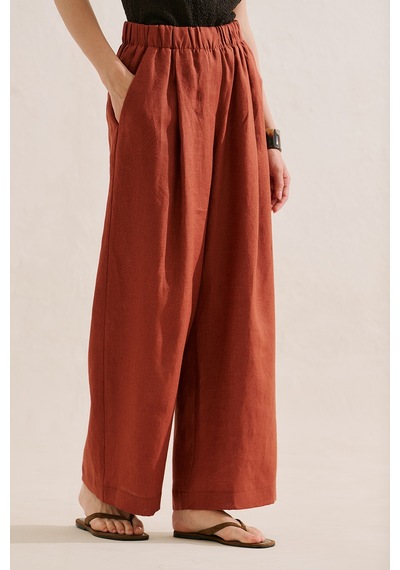 Manuka Keten Geniş Paça Pantolon Kiremit Ss26pnt00039-08
