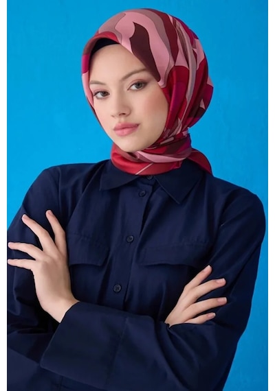 Belli Saf Twill İpek Eşarp 4108d-88 Bordo