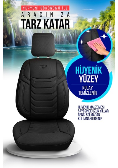 Siyah - Siyah Panda Manavgat Serısı Lakos Kumaş Oto Koltuk Kılıfı - Tam Set