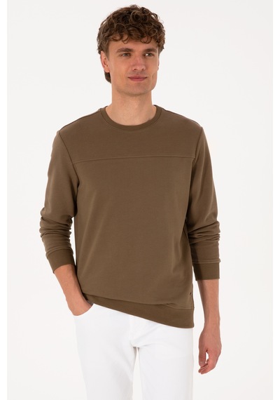 U.S. Polo Assn. Erkek Bisiklet Yaka Regular Fit Haki İnce Sweatshirt 50315455-VR027