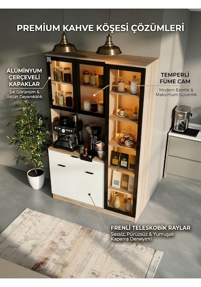 Dream Premium Kahve İstasyonu - Kahve Köşesi Ve Mutfak Ünitesi - Safir Meşe Füme Temperli Camlı Led Modül Safir Meşe Dream Premium Kahve İstasyonu - Kahve Köşesi Ve Mutfak Ünitesi - Safir Meşe Füme Temperli Camlı Led Modül Safir Meşe