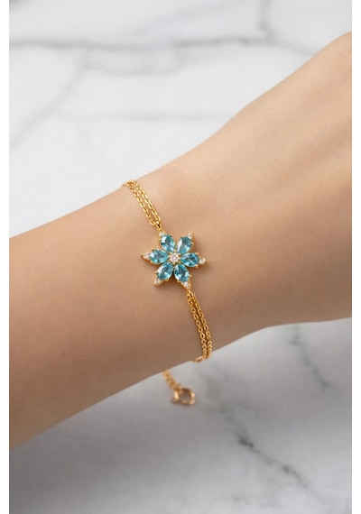Çekirdekjewelry 925 Ayar Gümüş Lotus Çiçeği Bileklik Sarı