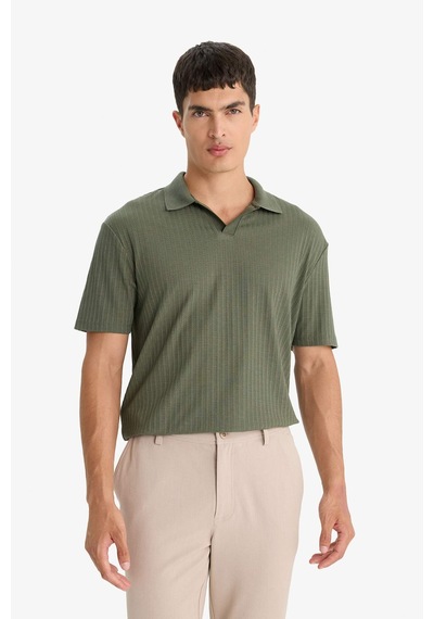 Defacto Regular Fit Krinkıl Kısa Kollu Polo Tişört E1207ax25aukh172 Haki