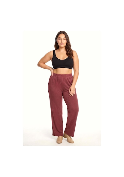 Akbeniz Kadın Bordo Dokulu Büyük Beden Cepli Pijama Altı