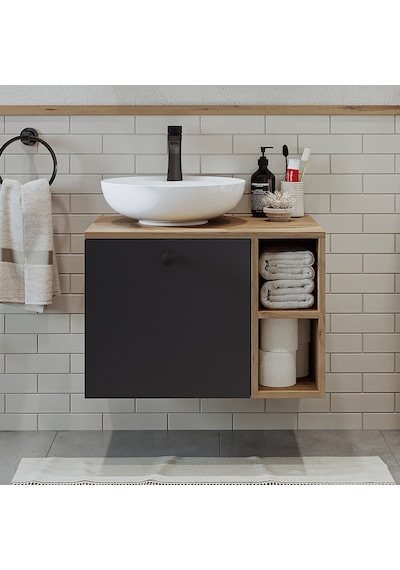 Ayaksız Lavabolu Mdflam 65 Cm Çekmeceli Banyo Dolabı Atlantik Çam - Antrasit