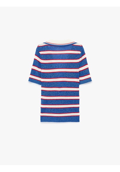 Koton Viskon Karışımlı Rayon Kumaş Polo Yaka Kısa Kollu Çizgili Triko Kazak Mavi Çizgili 6sak90189ht Koton Viskon Karışımlı Rayon Kumaş Polo Yaka Kısa Kollu Çizgili Triko Kazak Mavi Çizgili 6sak90189ht