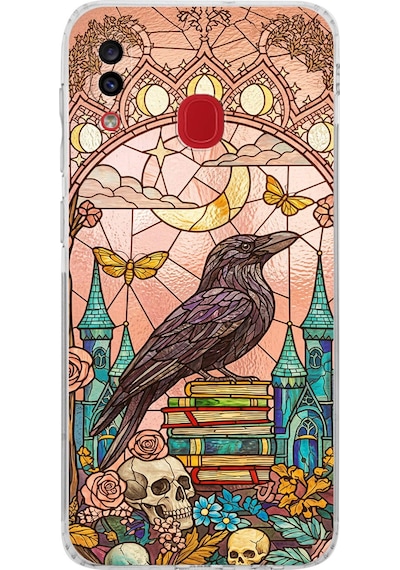 Printify Samsung Galaxy A20 İle Uyumlu Vitray Bilge Kuzgun Tasarımlı Şeffaf Silikon Kılıf Şeffaf