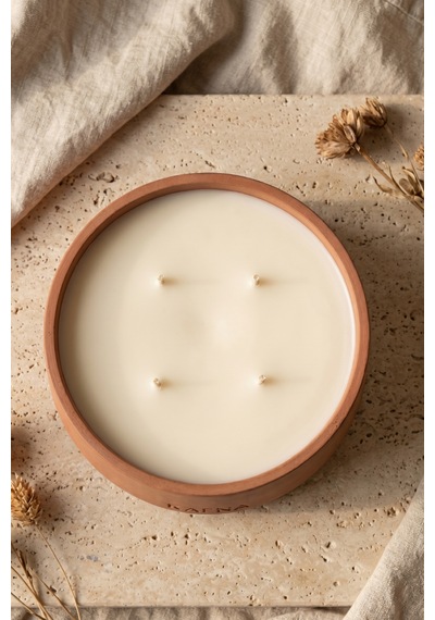 Kafna Tarçın & Vanilya Kokulu Büyük Boy Dekoratif Beton Mum - %100 Soya Wax Kiremit